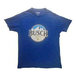 Busch Beer Logo Graphic T Shirt Blue Mens Size Large Cotton Polyester Blend